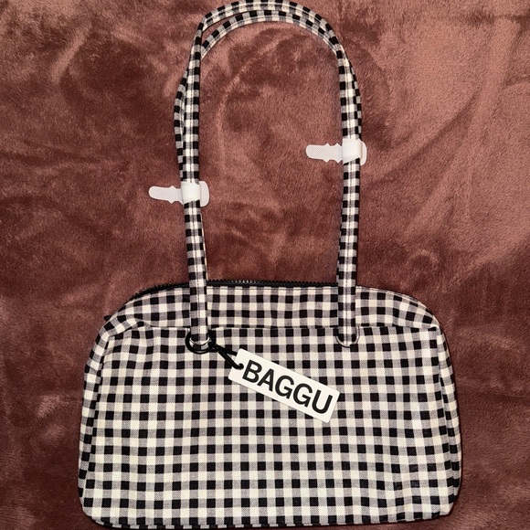 BAGGU Handbags - BAGGU Gingham Black and White Bowler Bag